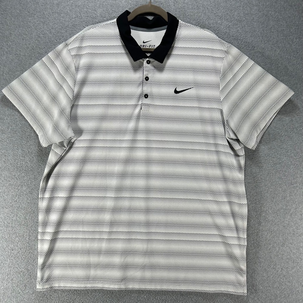 Nike Polo Shirt Dri-FIT Mens XXL White Black Technical Athletic Golf Sporty - Picture 3 of 7